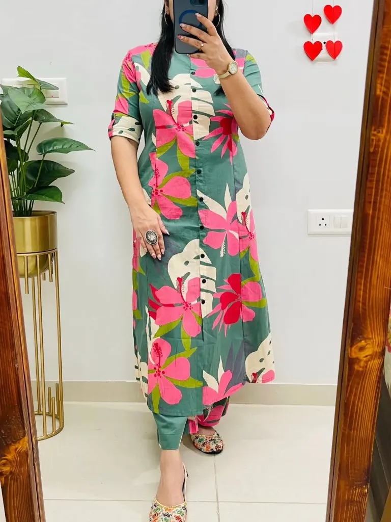Premium Floral Pure Cotton Kurti Palazzo Co-Ord Set – Summer Comfort Wear