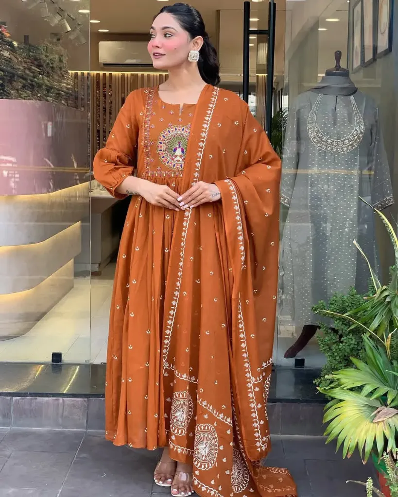 Graceful Cotton Anarkali with Embroidered Yoke (M(38))