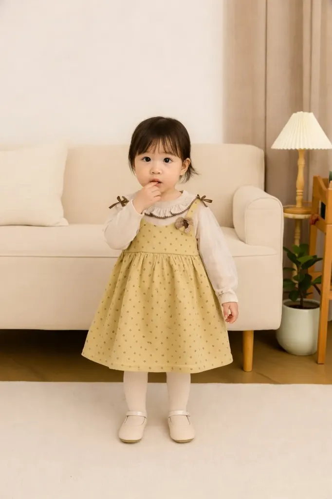 Girls Cotton Printed Pinafore Dress with Full Sleeve Inner Top | 3–5 Years (3-4 Years)