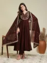 Elegant Maroon Anarkali Kurta Set with Intricate Embroidery