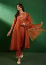 Saffron Grace Designer Embroidered Silk Kurti Pant Set