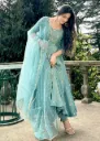 Soft Ocean Elegance Embroidered Kurti Dupatta Set